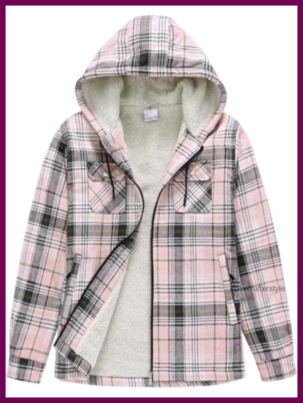 Plus Size Fleece Jacket Sherpa Lined Plaid Zip Up Hoodie
